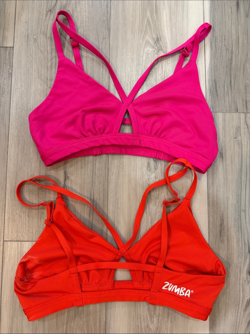 Two Zumba Fitness Strappy Bralette Duo in Hot Pink & Bright orange small